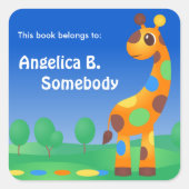 Farbenfrohe Cartoon Giraffe Buchzeichen Quadratischer Aufkleber (Vorderseite)