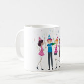 Farbenfrohe Cartoon-Kinderparty-Feier Kaffeetasse (Vorderseite Links)