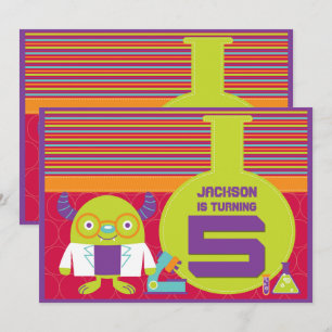 Farbenfrohe Cartoon Mad Scientist 5. Geburtstagspa Einladung