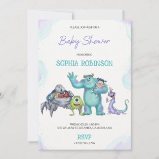 Farbenfrohe Cartoon-Monster-Baby-Party  Einladung