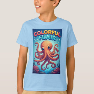 Farbenfrohe Cartoon-Oktopus-Unterwasserszene T-Shirt