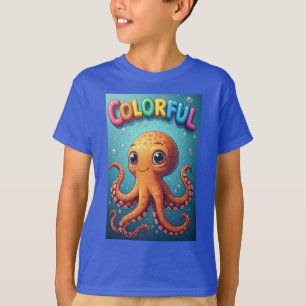 Farbenfrohe Cartoon-Oktopus-Unterwasserszene T-Shirt