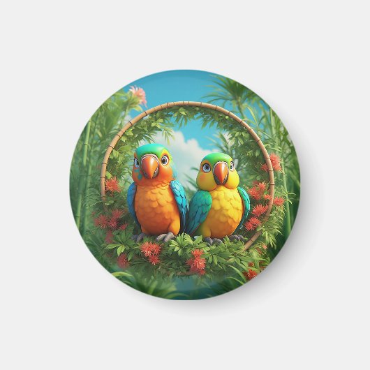 Farbenfrohe Cartoon Papageien Magnet (Vorne)