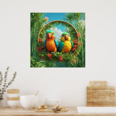 Farbenfrohe Cartoon Papageien Poster (Küche)