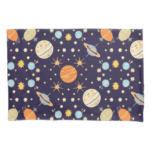 Farbenfrohe Cartoon Planeten und Sterne Kissenbezug