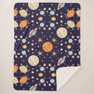 Farbenfrohe Cartoon Planeten und Sterne Sherpadecke