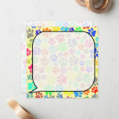 Farbenfrohe Cartoon Puppy Paw Prints Mitteilungskarte (Vorderseite/Rückseite Beispiel)