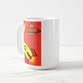 Farbenfrohe Cartoon Space Adventure Rocket, UFO Kaffeetasse (Vorderseite Links)