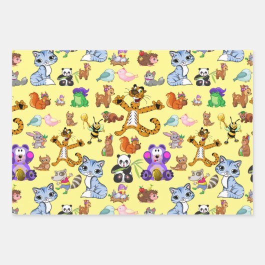 Farbenfrohe Cartoon Tiere Geschenkpapier Set (Vorderseite 2)