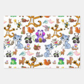 Farbenfrohe Cartoon Tiere Geschenkpapier Set (Vorderseite)