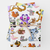 Farbenfrohe Cartoon Tiere Geschenkpapier Set (Beispiel)