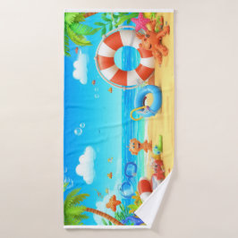 Farbenfrohe Cartoon Tropical Beach Szene Badehandtuch