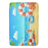 Farbenfrohe Cartoon Tropical Beach Szene Badematte (Vorderseite Vertikal)