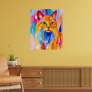 Farbenfrohe Cat Art Print - Lebhaftes und feines D Poster