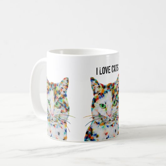 Farbenfrohe Cat Art Tasse (Vorderseite Links)