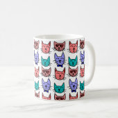 Farbenfrohe Cat Doodle Faces Keramik Tasse 11oz /1 (VorderseiteRechts)