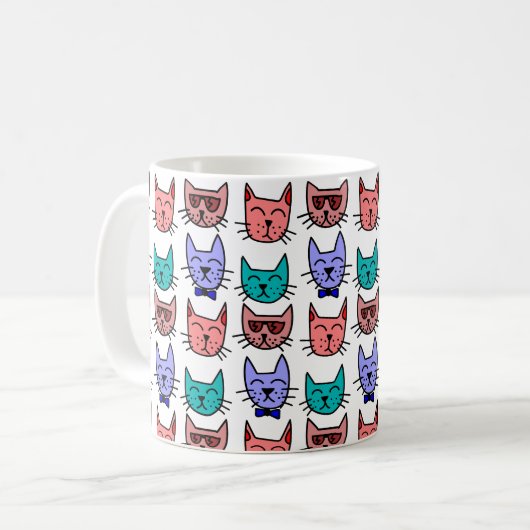 Farbenfrohe Cat Doodle Faces Keramik Tasse 11oz /1 (Vorderseite Links)