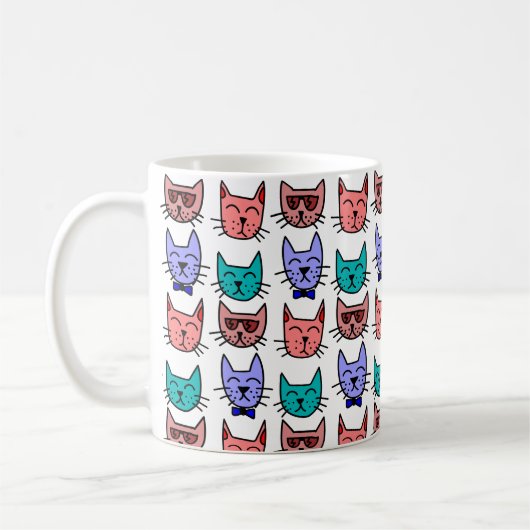 Farbenfrohe Cat Doodle Faces Keramik Tasse 11oz /1 (Links)