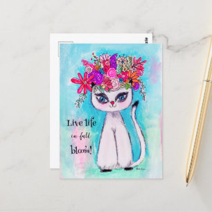 Farbenfrohe Cat Fun Spring Blume Niedlich Inspirat Postkarte