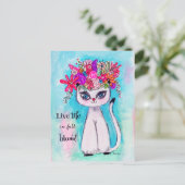Farbenfrohe Cat Fun Spring Blume Niedlich Inspirat Postkarte (Stehend Vorderseite)
