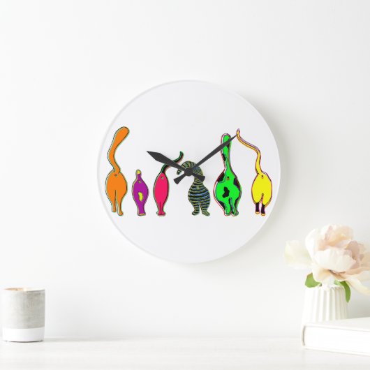 Farbenfrohe Cat Hintern Große Wanduhr (Zuhause)