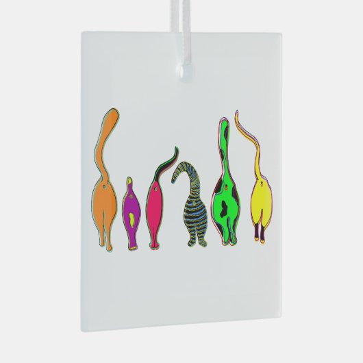 Farbenfrohe Cat Hintern Ornament Aus Glas (Vorderseite Rechts)