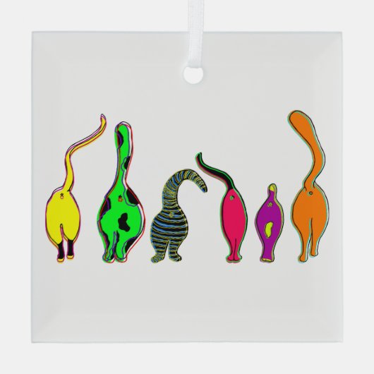 Farbenfrohe Cat Hintern Ornament Aus Glas (Rückseite)