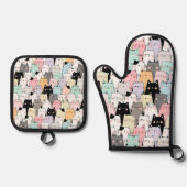 Farbenfrohe Cat Pattern Moderne Kitchenette Ofenhandschuh & Topflappen-Set (Vorderseite)