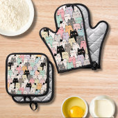 Farbenfrohe Cat Pattern Moderne Kitchenette Ofenhandschuh & Topflappen-Set