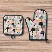 Farbenfrohe Cat Pattern Moderne Kitchenette Ofenhandschuh & Topflappen-Set