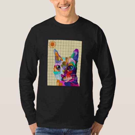 Farbenfrohe Cat Pop Art T-Shirt (Vorderseite)