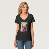 Farbenfrohe Cat Pop Art T-Shirt (Vorderseite Vollansicht)