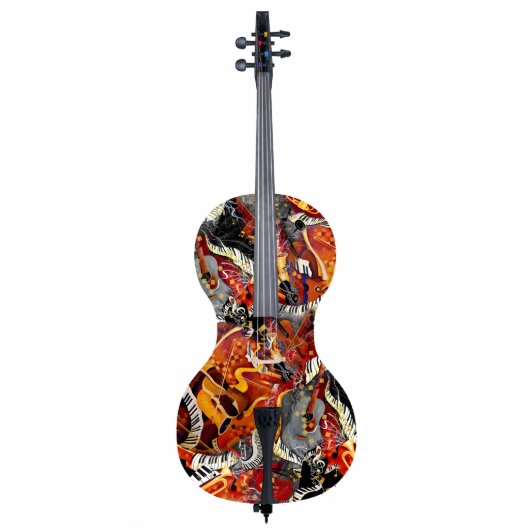 Farbenfrohe Cello Musikinstrument Jazz Bildhauerei Freistehende Fotoskulptur (Vorne)