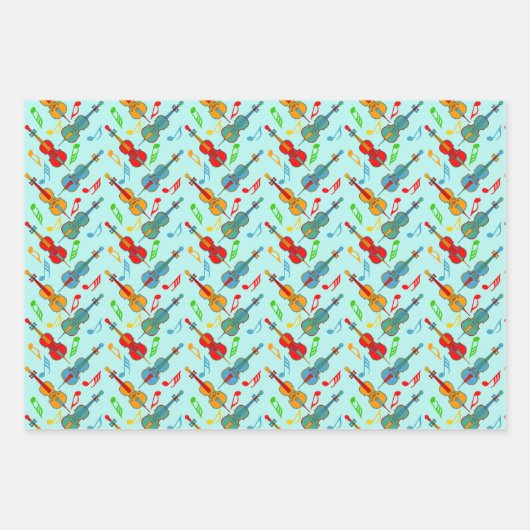 Farbenfrohe Cello-Musiknoten, die Papierblätter um Geschenkpapier Set (Vorderseite 3)