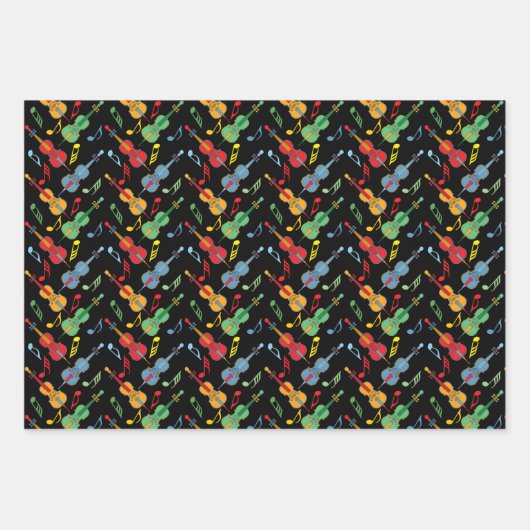 Farbenfrohe Cello-Musiknoten, die Papierblätter um Geschenkpapier Set (Vorderseite 2)