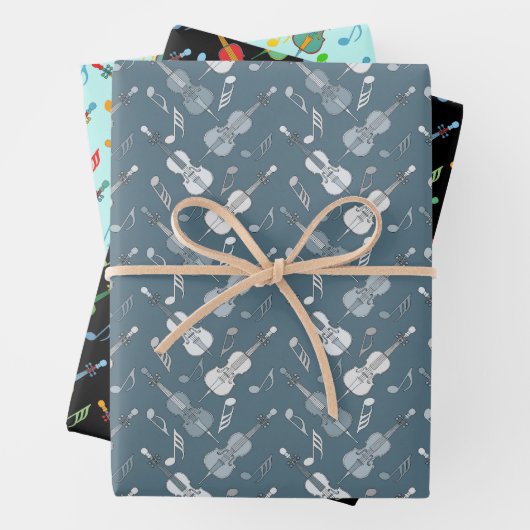 Farbenfrohe Cello-Musiknoten, die Papierblätter um Geschenkpapier Set (Beispiel)