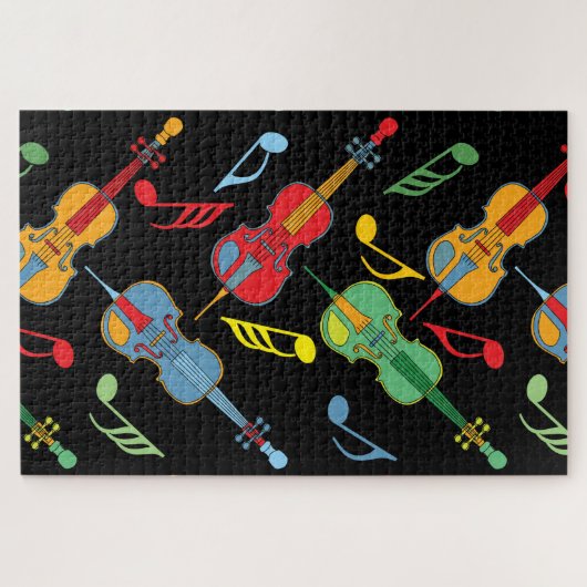 Farbenfrohe Cellos und Musiknoten Muster Puzzle (Horizontal)