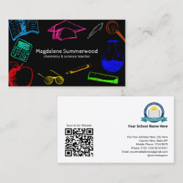Farbenfrohe Chalk Style School Lehrer auf schwarz Visitenkarte