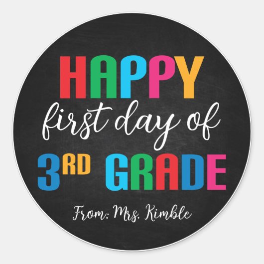 Farbenfrohe Chalkboard 3. Klasse Schulaufkleber Runder Aufkleber (Vorderseite)