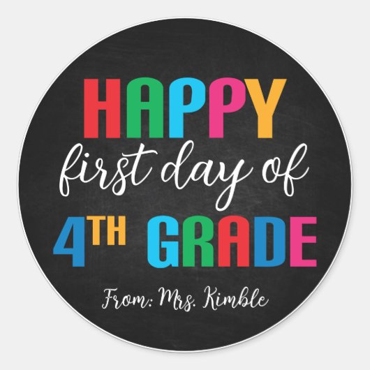 Farbenfrohe Chalkboard 4. Klasse Schulsticker Runder Aufkleber (Vorderseite)