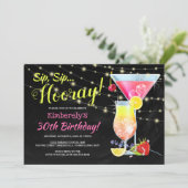 Farbenfrohe Chalkboard Sip Sip Hooray BIrthday Par Einladung (Stehend Vorderseite)