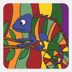 Farbenfrohe Chameleon Abstrakt Quadratischer Aufkleber
