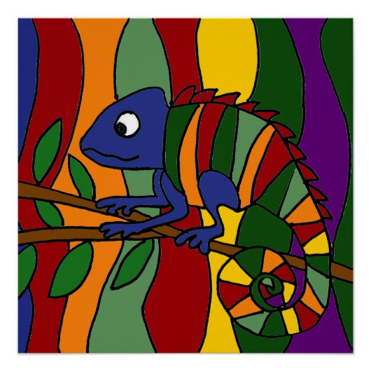 Farbenfrohe Chameleon Art Abstrakt Poster (Vorderseite)