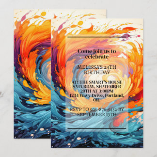 Farbenfrohe Chaotic Ripple Print Birthday Party Einladung