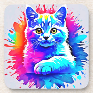 Farbenfrohe Chat Art Getränkeuntersetzer