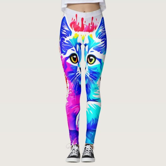 Farbenfrohe Chat Art Leggings (Vorderseite)