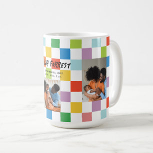 Farbenfrohe Checkerboard 3 Foto Baby Birth Stats Kaffeetasse