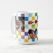 Farbenfrohe Checkerboard 3 Foto Baby Birth Stats Kaffeetasse (Vorderseite Links)