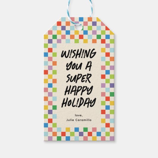 Farbenfrohe Checkerboard Fun Custom Geschenkanhänger (Vorderseite)