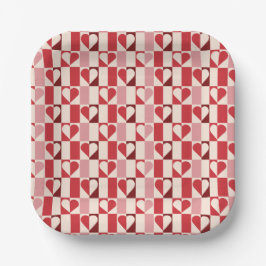 Farbenfrohe Checkerboard Herz Valentine Paper Tell Pappteller